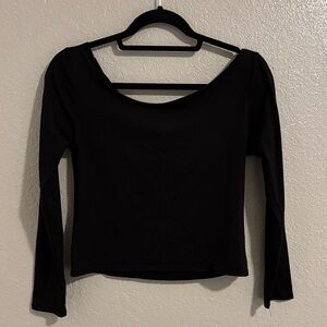 Black Off-the-shoulder Cropped Long Sleeve Women's Top
